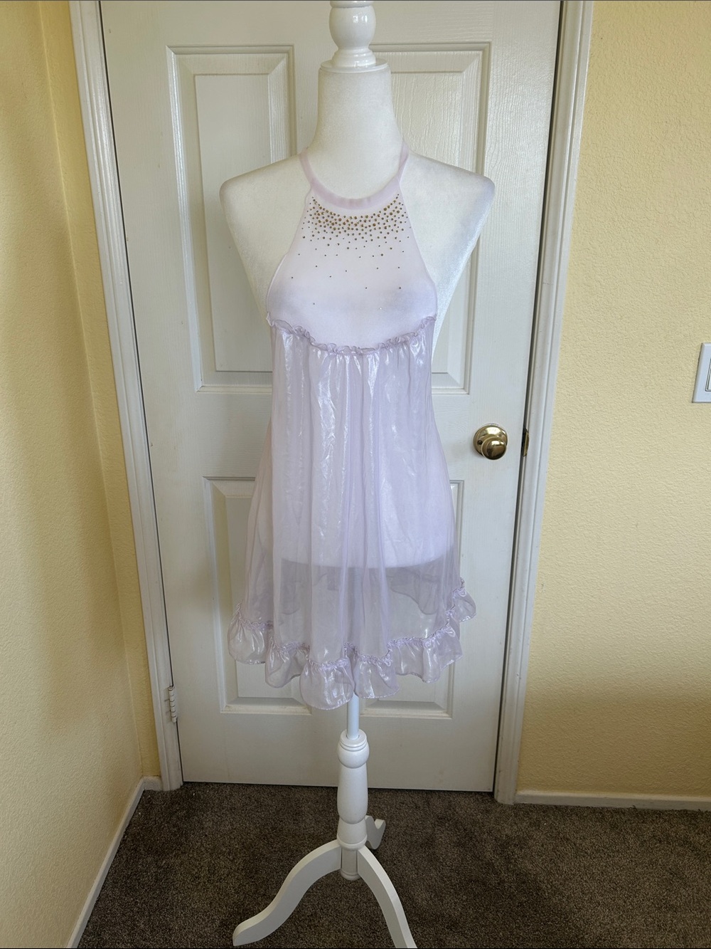 Victoria's Secret Sheer Lavender Halter Babydoll with Rhinestones